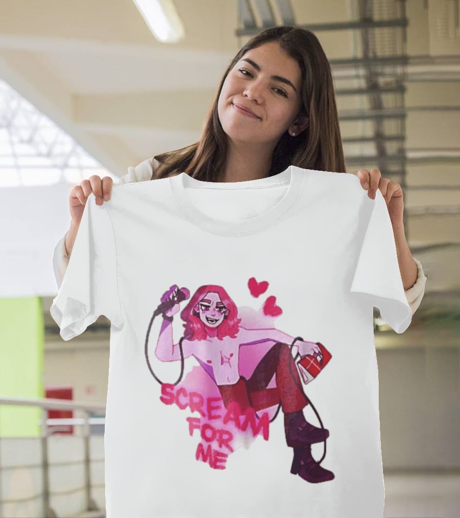 Scream For Me Pink Hair Microphone Book Cartoon T-Shirt