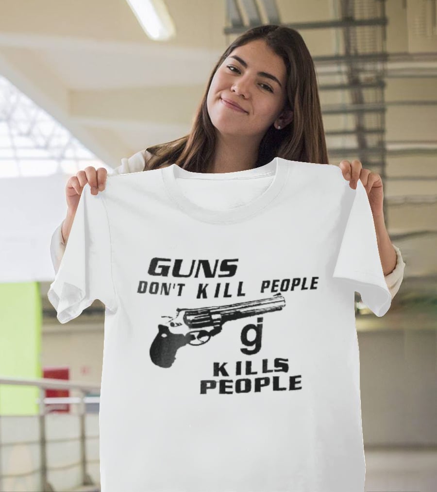 Guns Don't Kill People GJ Kills Revolver Handgun Black White Line T-Shirt