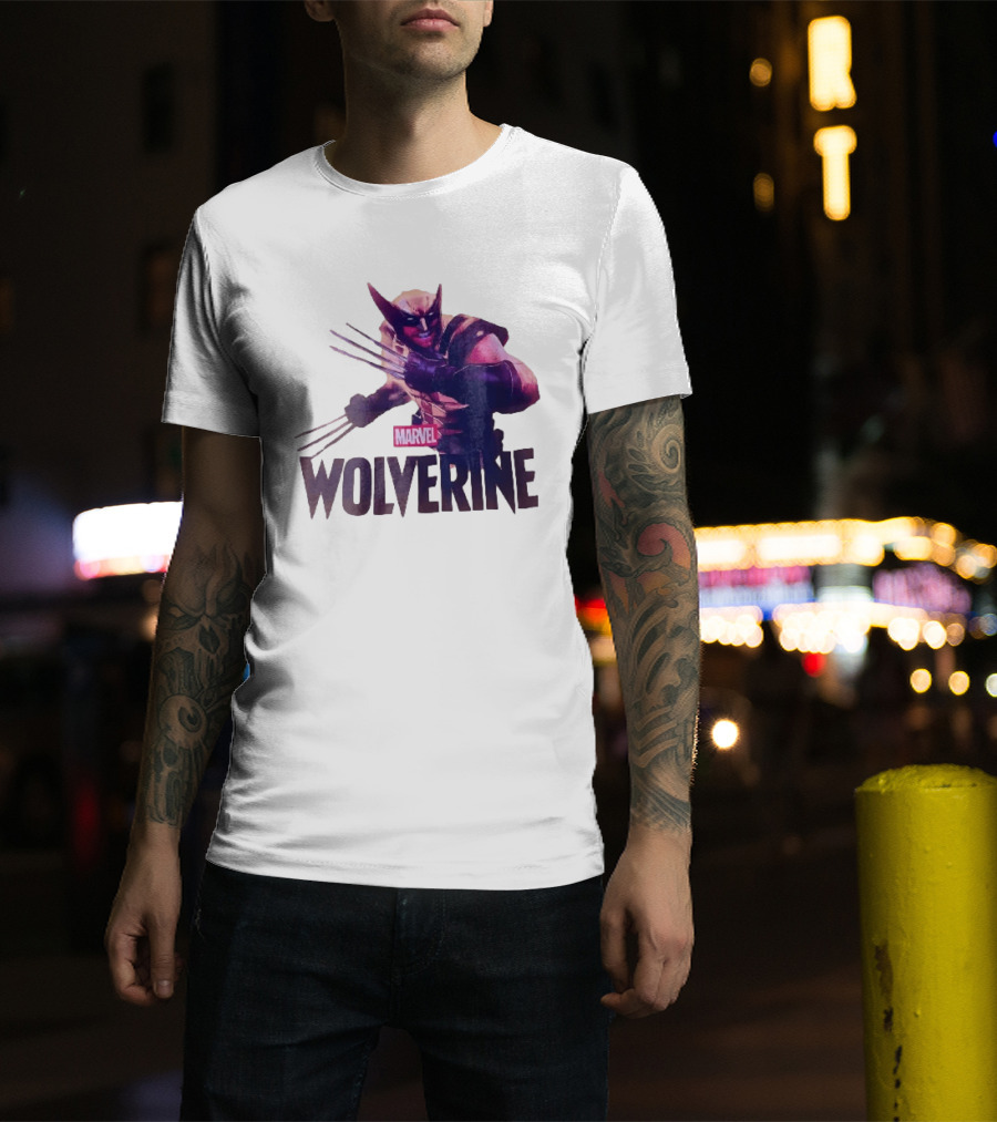 Marvel Wolverine Masked Superhero Claws Extended Purple Glow T-Shirt