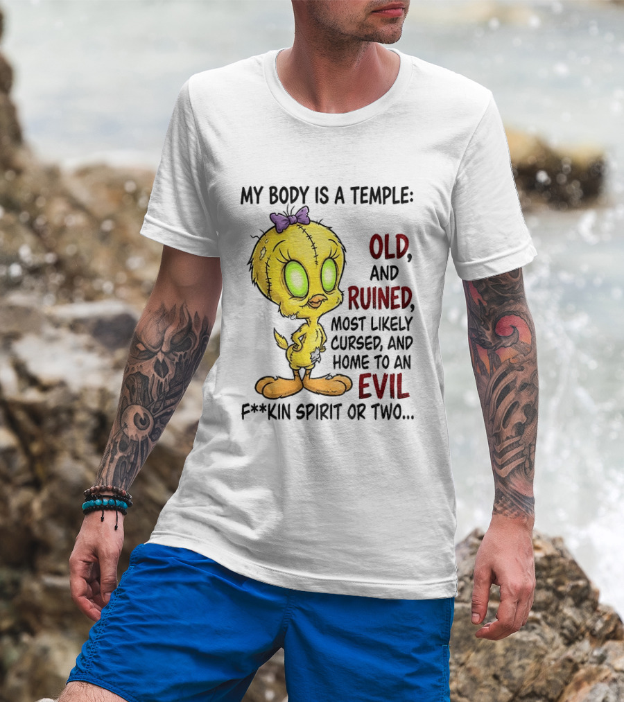 Tweety Bird My Body Is A Temple Old And Ruined Most Likely Cursed And Evil T-Shirt