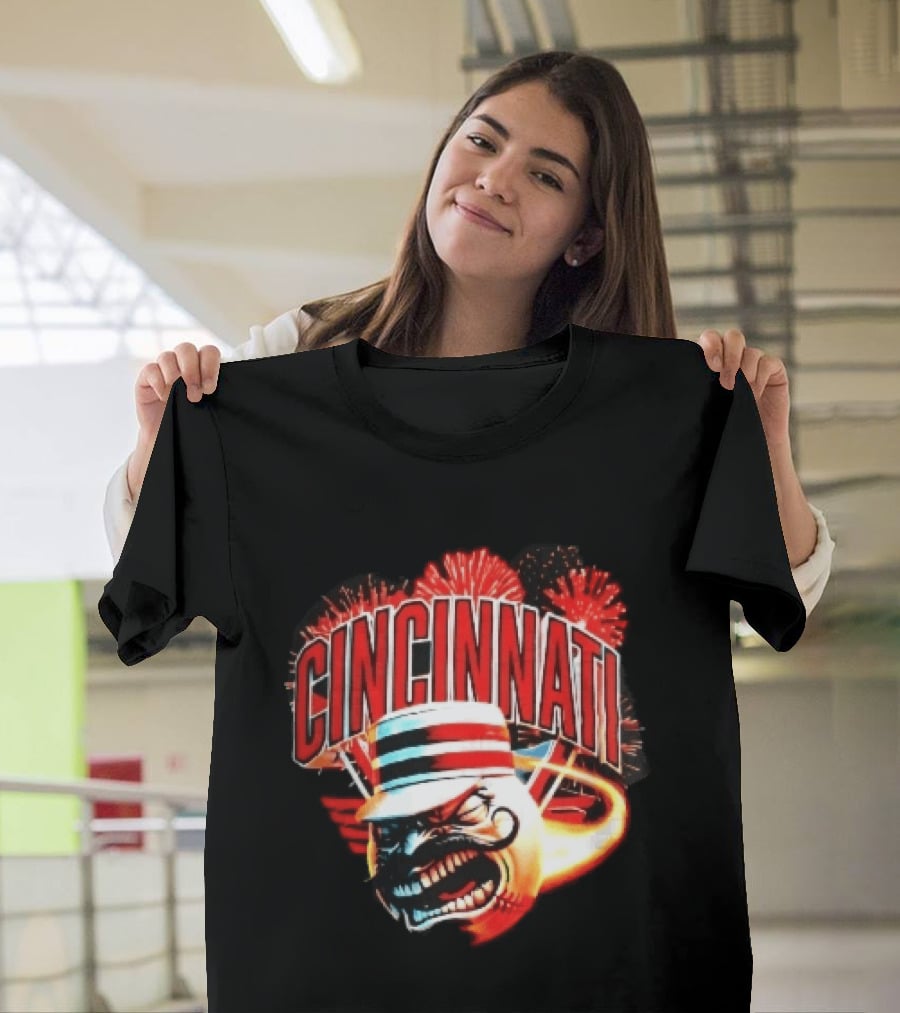 Cincinnati Reds Angry Pillbox Hat Fireball Fireworks MLB T-Shirt