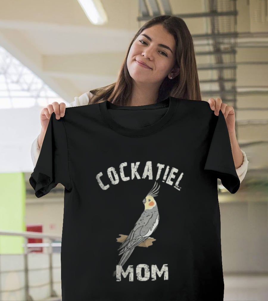 Cockatiel Mom Distressed Grey Bird Illustration Perched On Branch T-Shirt