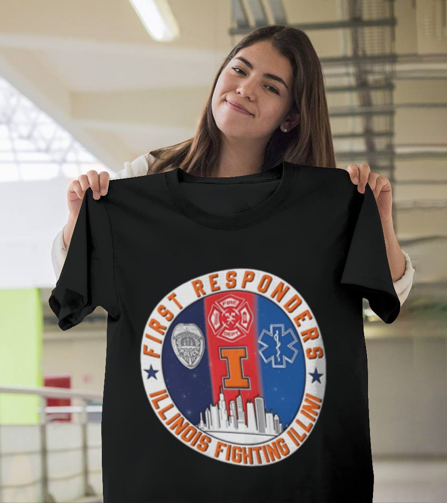 Illinois Fighting Illini First Responders 9.11 Never Forget T-Shirt