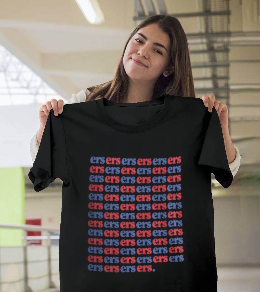 Ers Red Blue Repeating Font Grid T-Shirt