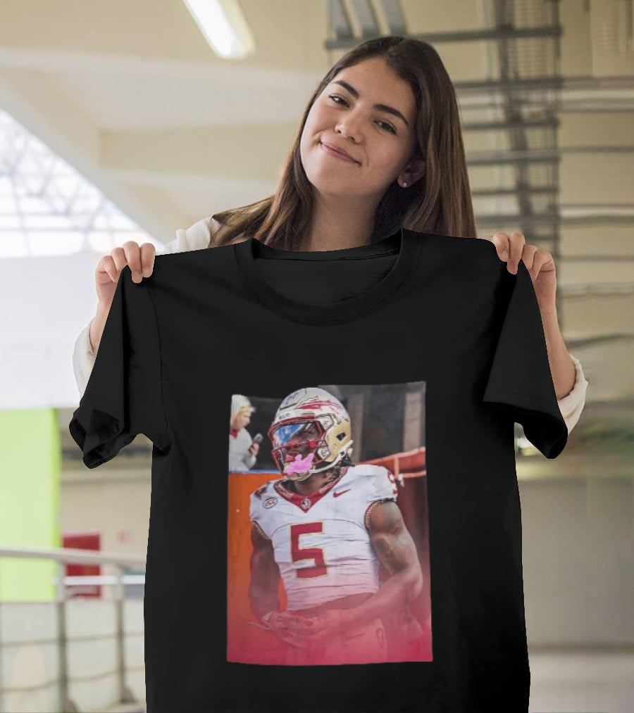 Florida State Seminoles NCAA Football Player Pink Mouthguard Red Gradient T-Shirt