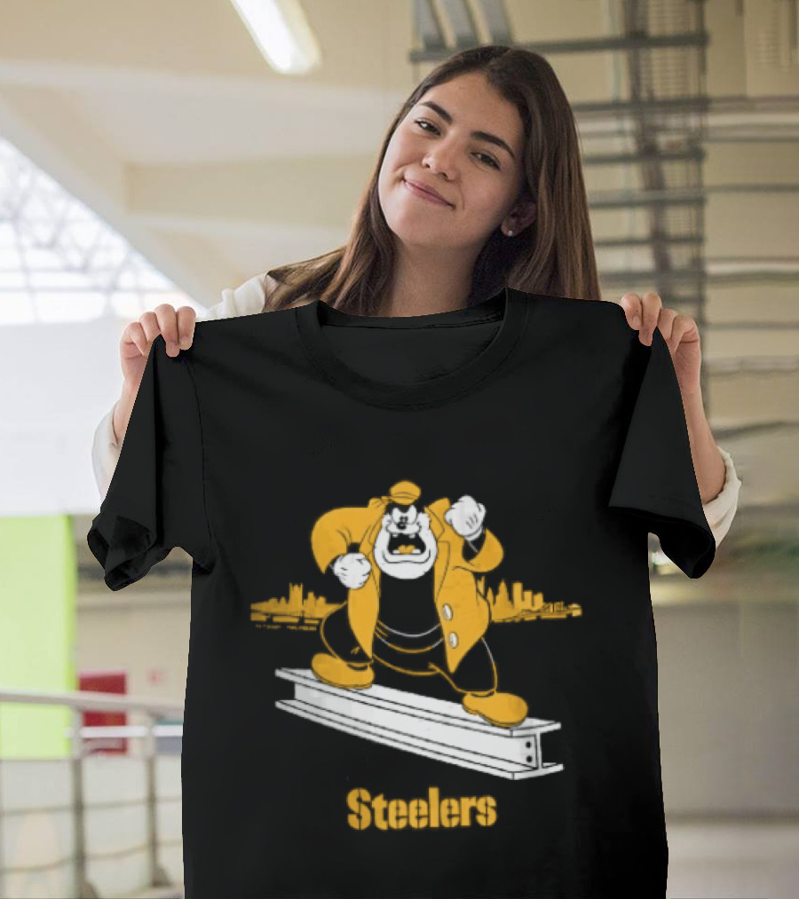 Pittsburgh Steelers Cartoon Pete On Steel Beam Cityscape T-Shirt