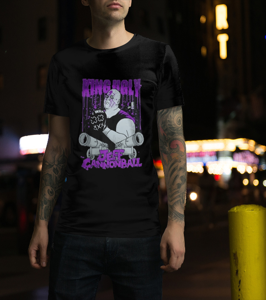 King Ugly War Jeff Cannonball Bald Wrestler Cannons Purple Dripping Paint T-Shirt