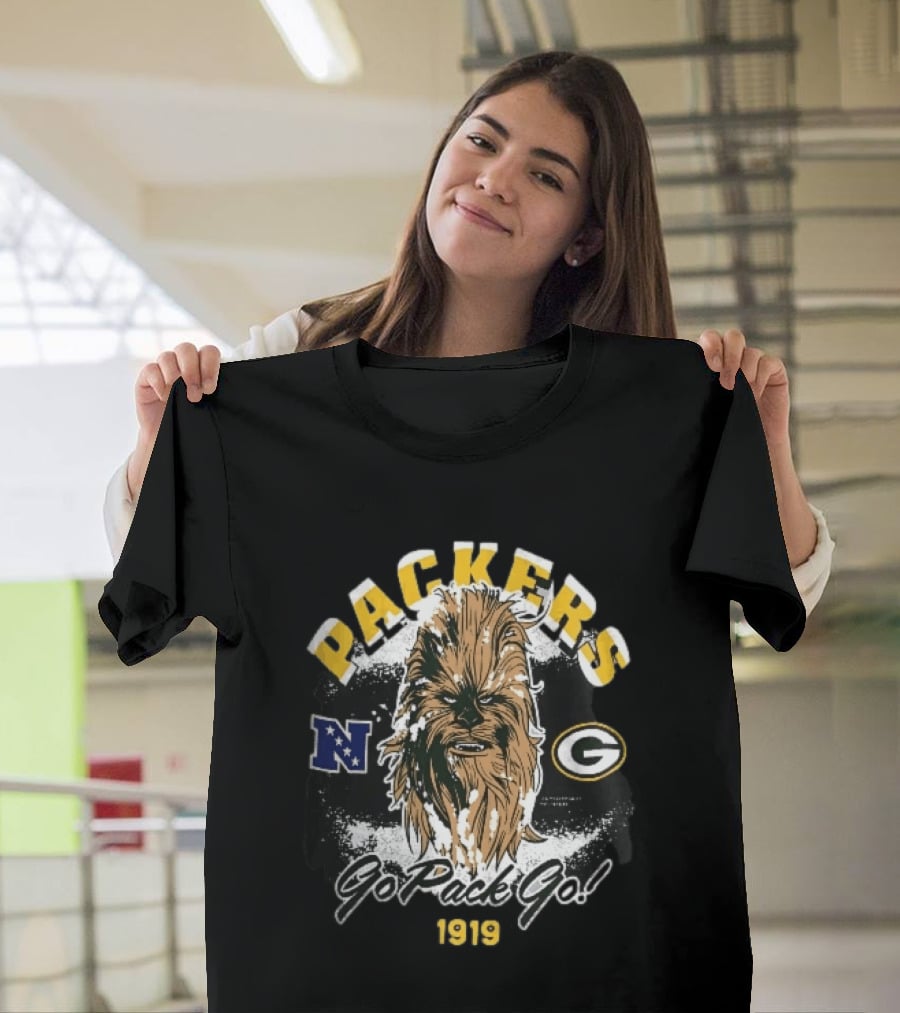 Packers Chewbacca Face Go Pack Go 1919 Snow Splatter T-Shirt
