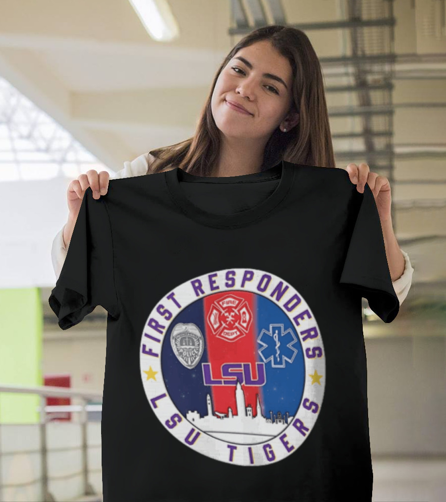LSU Tigers First Responders Never Forget 9.11 Police Fire Dept EMT Skyline T-Shirt
