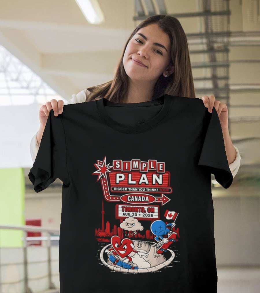 Simple Plan Toronto ON Canada 2026 Bigger Than You Think Tour Skyline And Flag T-Shirt