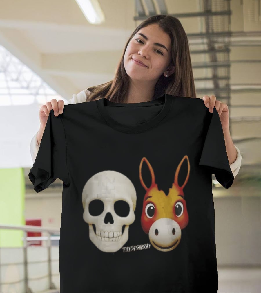 Thisistheray Human Skull And Donkey Emoji Heads T-Shirt
