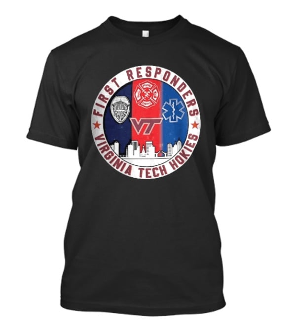 Virginia Tech Hokies First Responders Police Fire Dept EMS Star Skyline T-Shirt