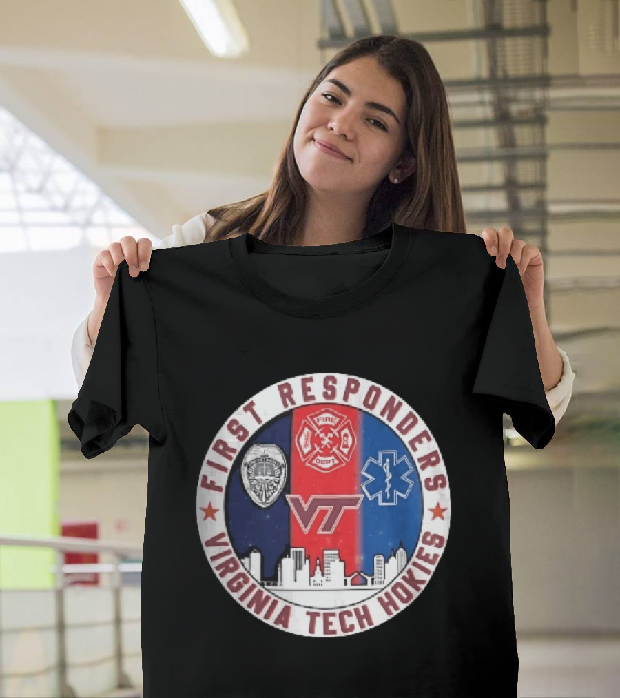 Virginia Tech Hokies First Responders Police Fire Dept EMS Star Skyline T-Shirt