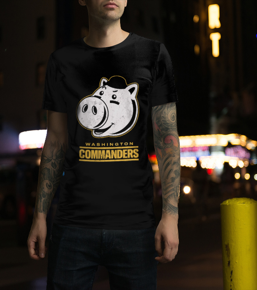 Washington Commanders Distressed Cartoon Pig Hog Hat T-Shirt