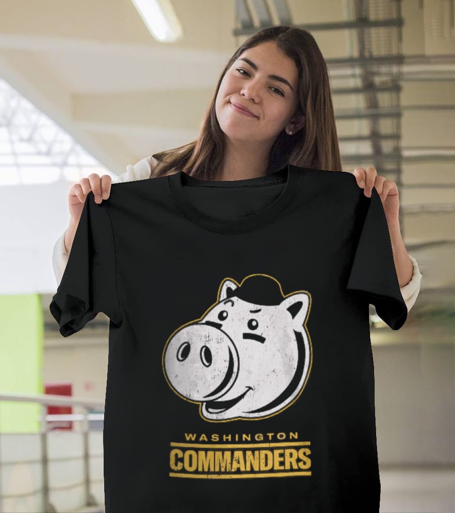 Washington Commanders Distressed Cartoon Pig Hog Hat T-Shirt