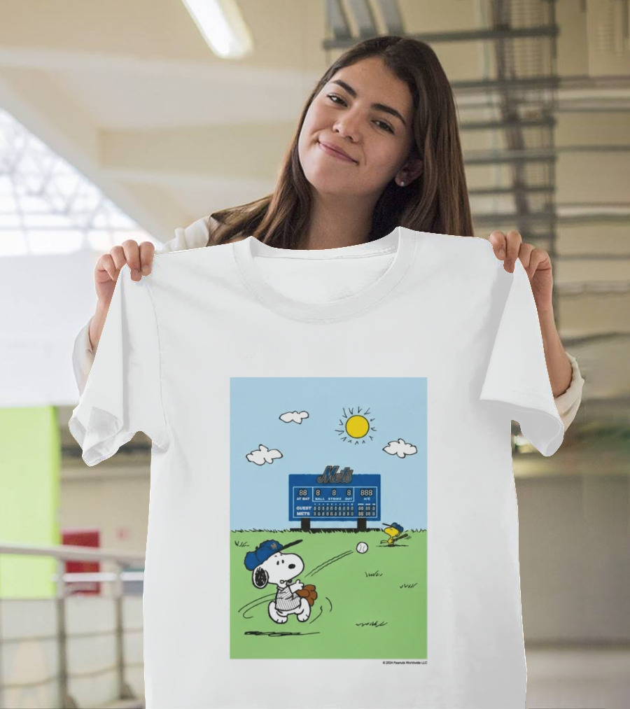 2026 Mets Snoopy Woodstock Baseball Game Scoreboard T-Shirt