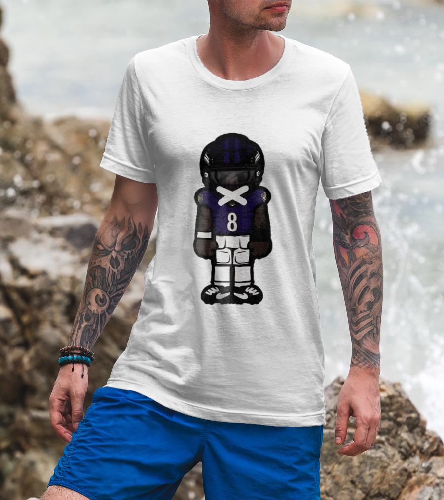 Baltimore Ravens Cartoon Caricature Number 8 Taped Mouth Football Player T-Shirt