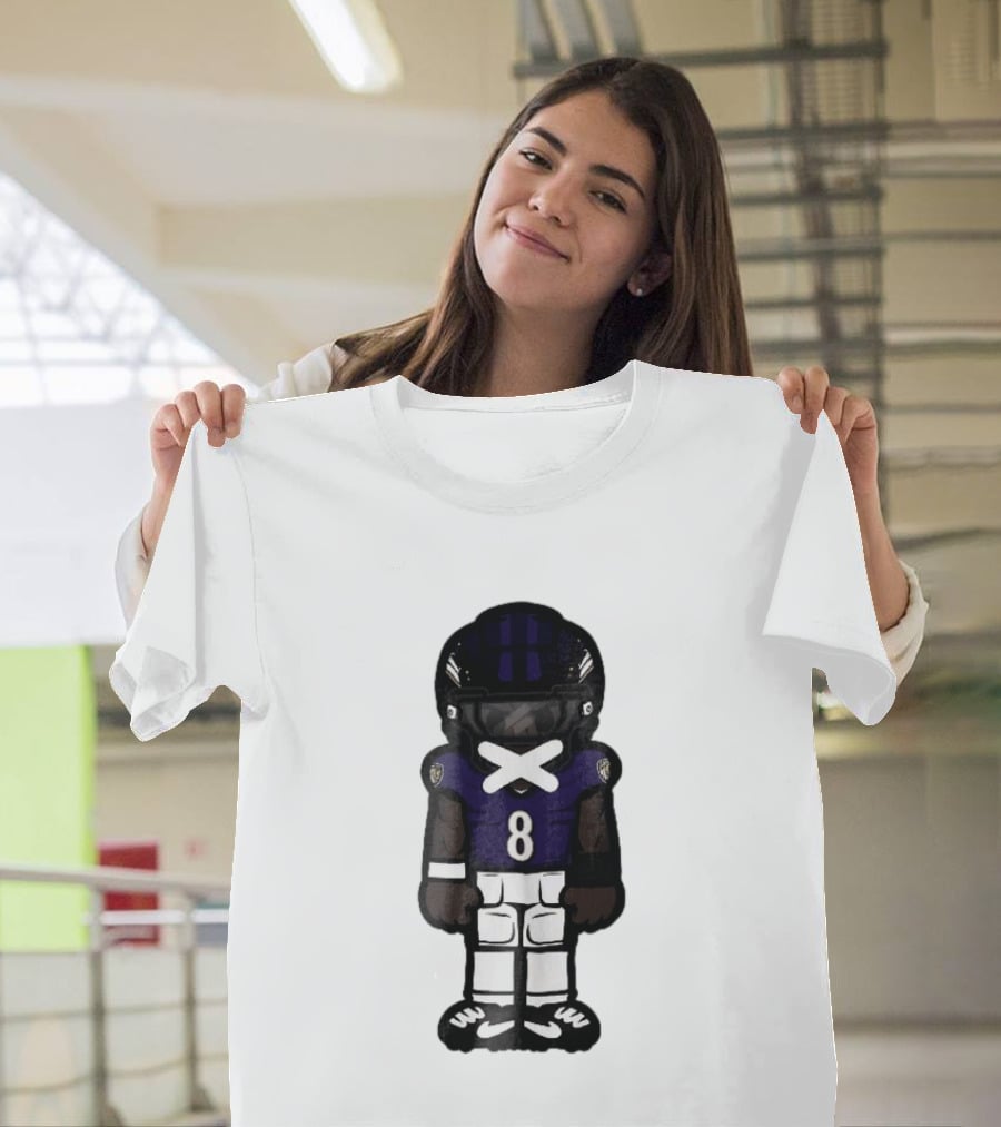 Baltimore Ravens Cartoon Caricature Number 8 Taped Mouth Football Player T-Shirt