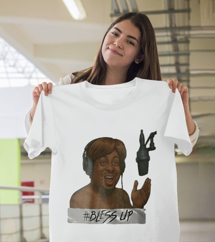 Bless Up Smiling Man Headphones Microphone Caricature T-Shirt