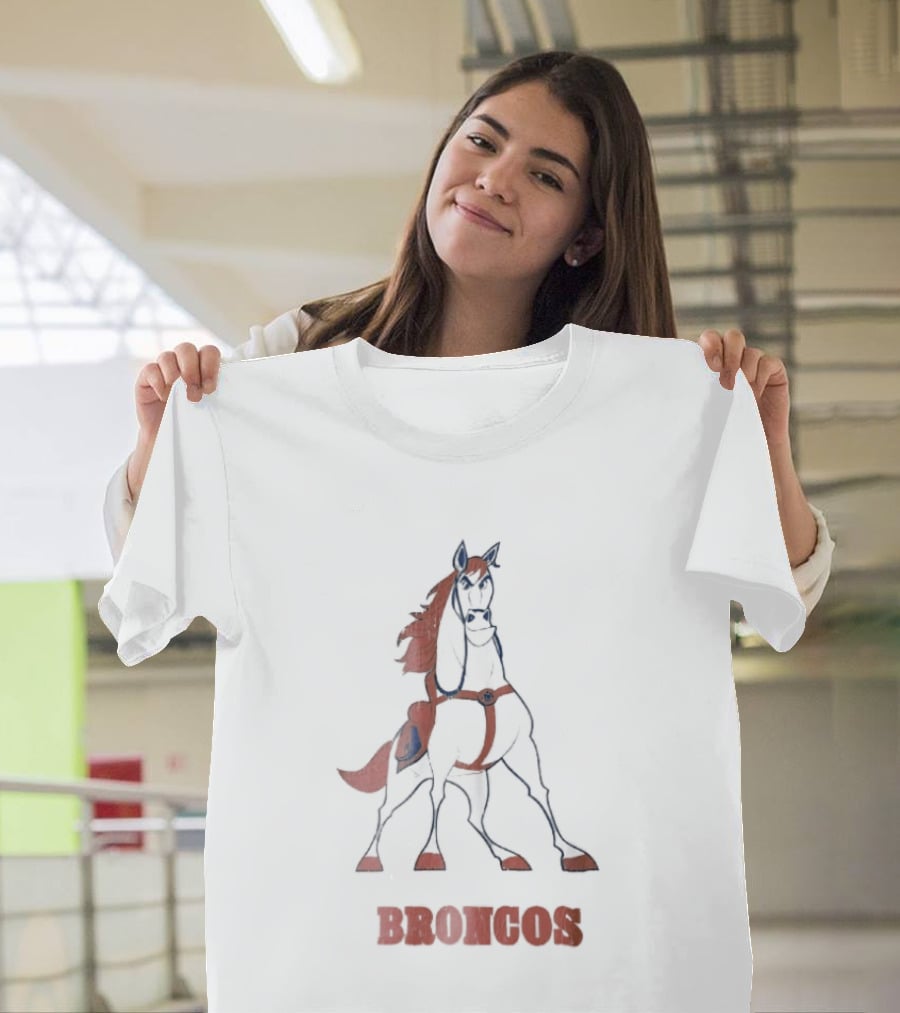 Denver Broncos Cartoon White Horse Orange Mane Harness Broncos T-Shirt