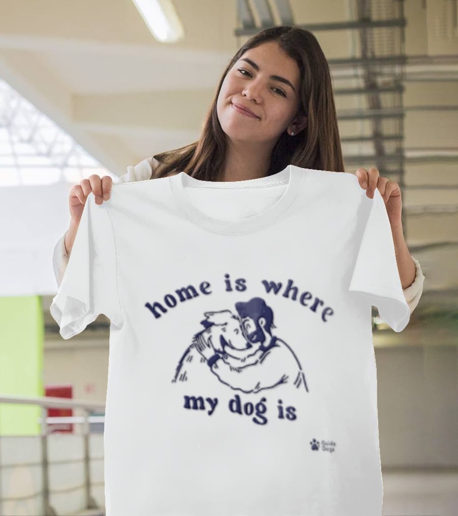 Home Is Where My Dog Is Hugging Cartoon Dog And Owner T-Shirt