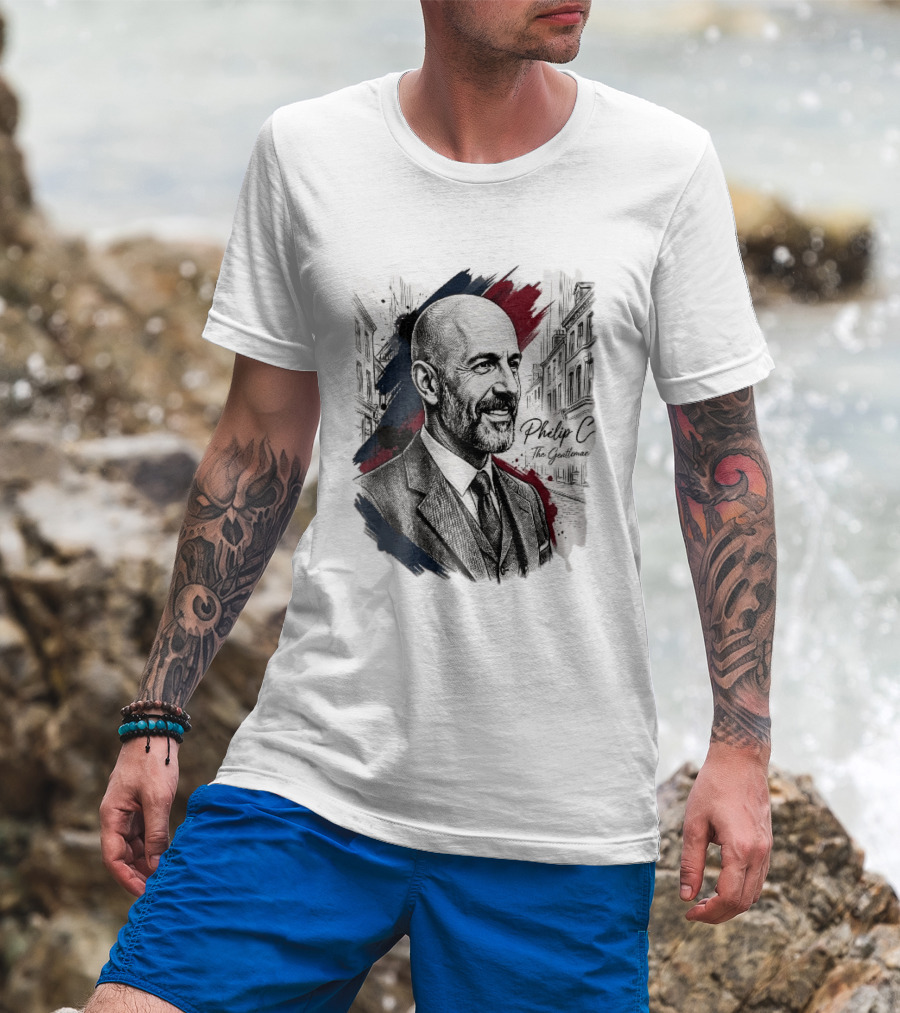 Philip C The Gentleman Bald Bearded Man Suit City Sketch T-Shirt