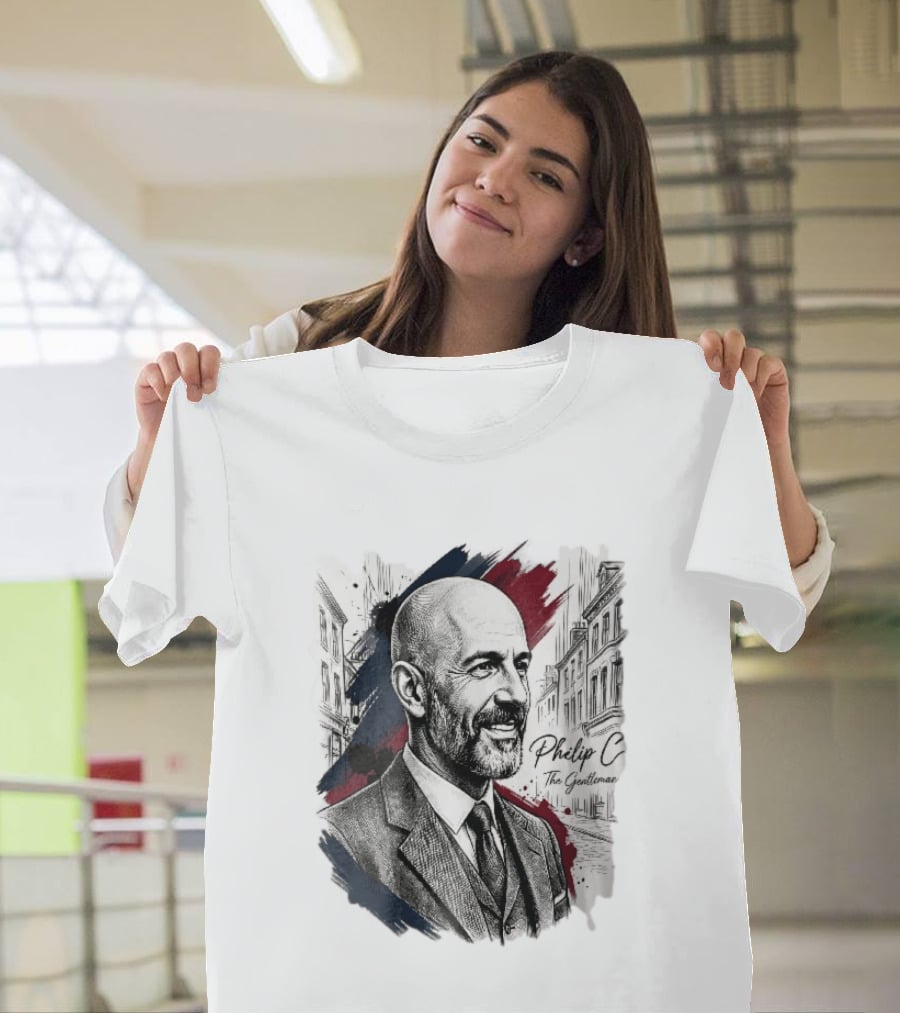 Philip C The Gentleman Bald Bearded Man Suit City Sketch T-Shirt