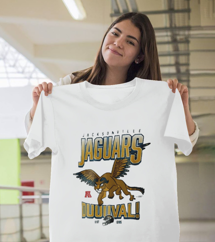 Jacksonville Jaguars Duuuval Winged Creature Est 1995 Football Helmet Cartoon T-Shirt