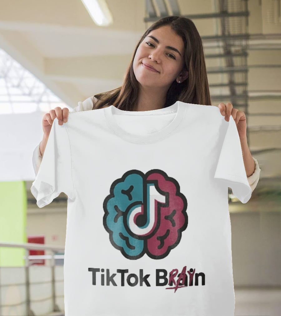 TikTok Brain Rot Teal Pink Hemispheres Music Note T-Shirt