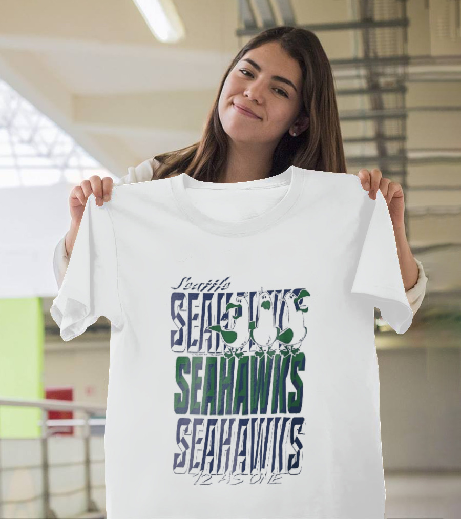 Lynch Seattle Seahawks 12 As One Three Seagulls Caricature 3D Lettering T-Shirt
