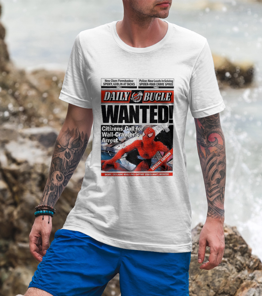 Daily Bugle Wanted Citizens Call Wall Crawler's Arrest Special Edition Spiderman Goblin Police Crime Spree T-Shirt