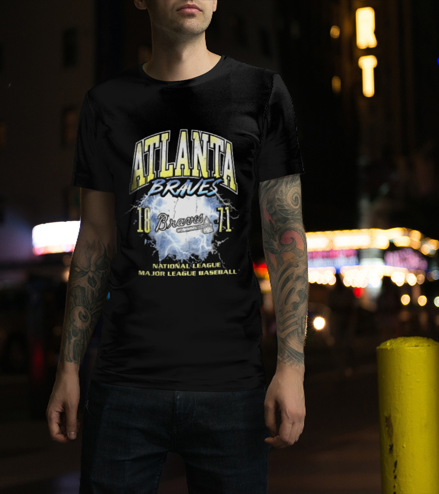 Atlanta Braves 1871 Lightning Burst National League Major Baseball Tomahawk Script T-Shirt