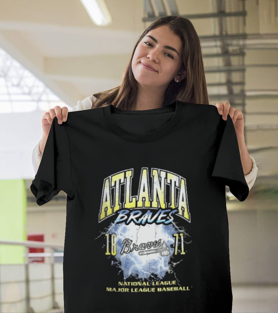Atlanta Braves 1871 Lightning Burst National League Major Baseball Tomahawk Script T-Shirt