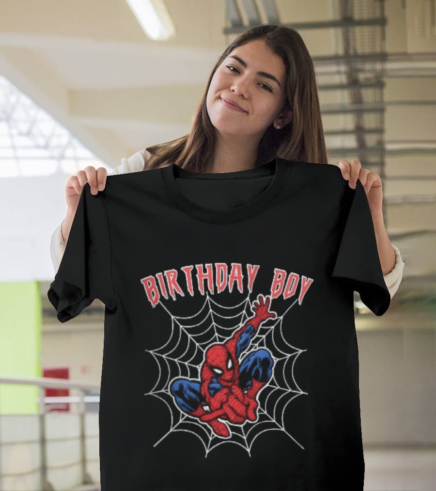 Birthday Boy Spiderman Crouching Web Superhero T-Shirt