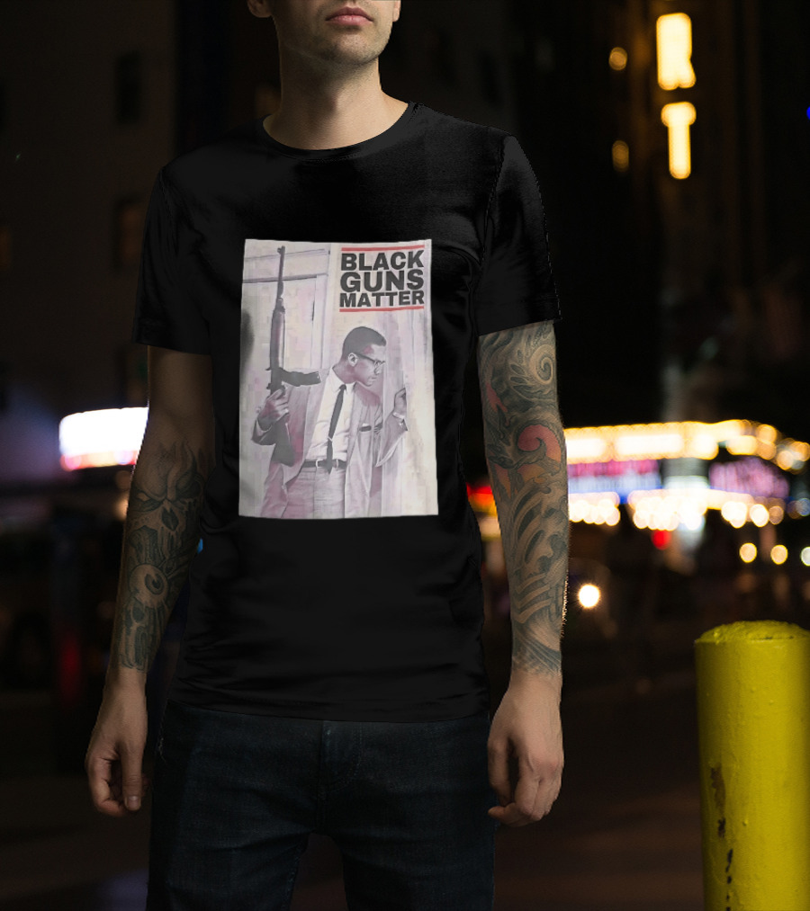 Black Guns Matter Malcolm X Holding Rifle Sketch T-Shirt