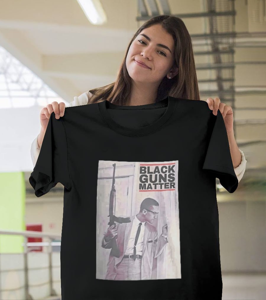 Black Guns Matter Malcolm X Holding Rifle Sketch T-Shirt