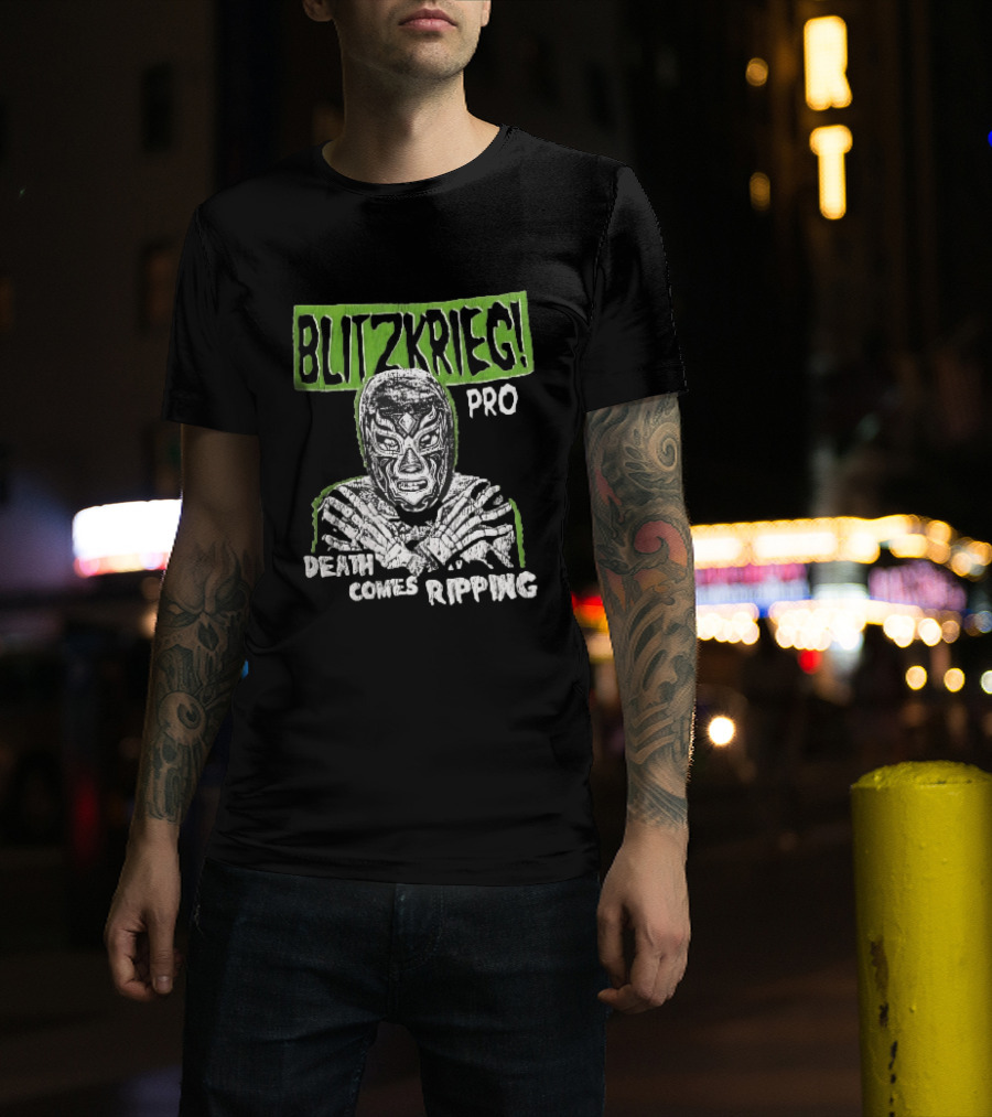 Blitzkrieg Pro Death Comes Ripping Masked Luchador Skeleton T-Shirt