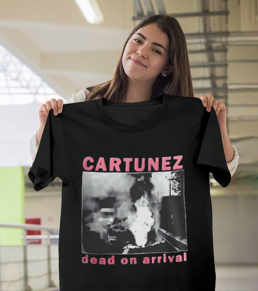 CARTUNEZ Dead On Arrival Burning Car Smoke Fire Street Scene T-Shirt