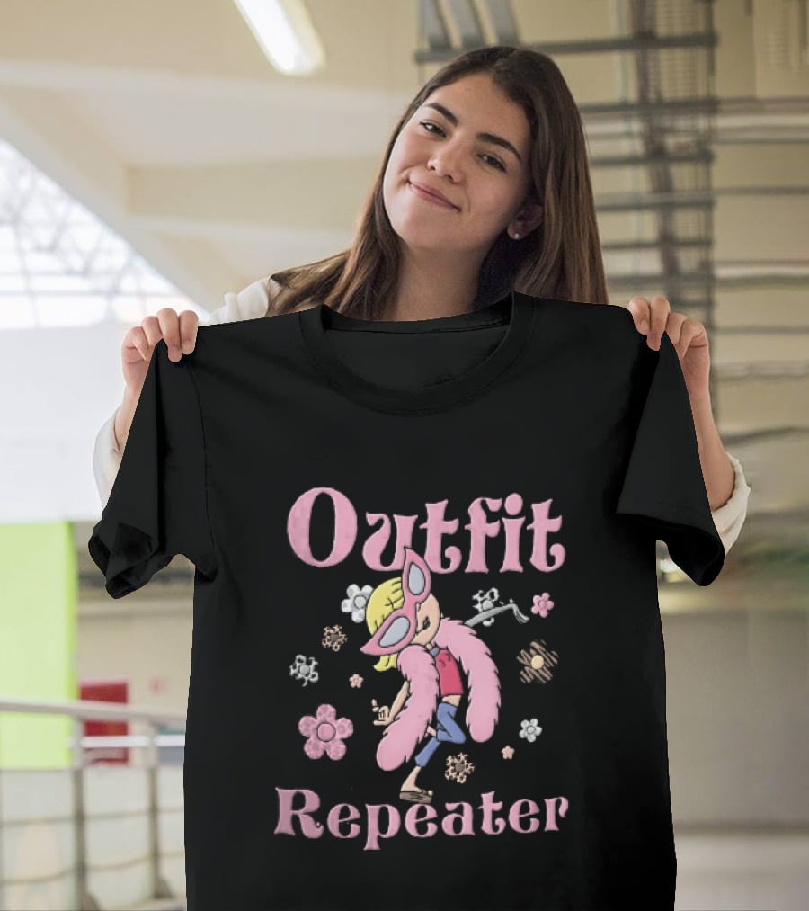 Outfit Repeater Cartoon Girl Pink Sunglasses Floral T-Shirt