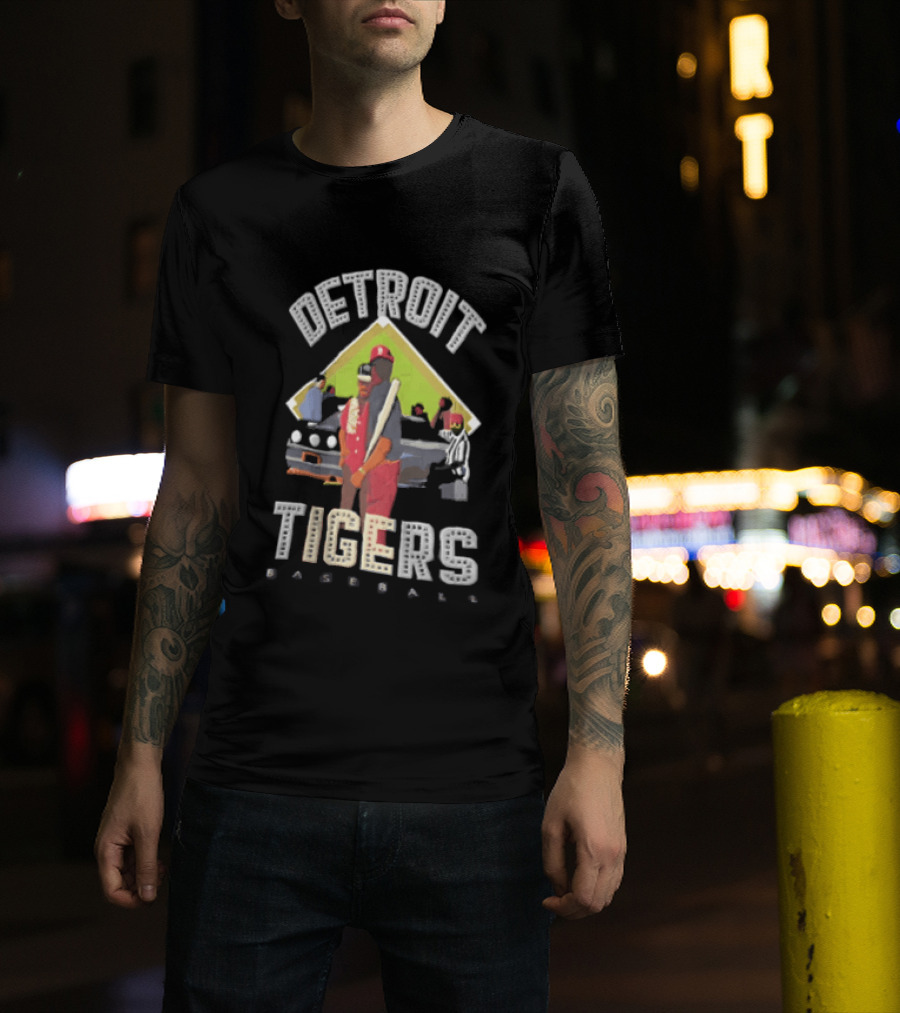 Detroit Tigers Baseball With Car And Figures T-Shirt
