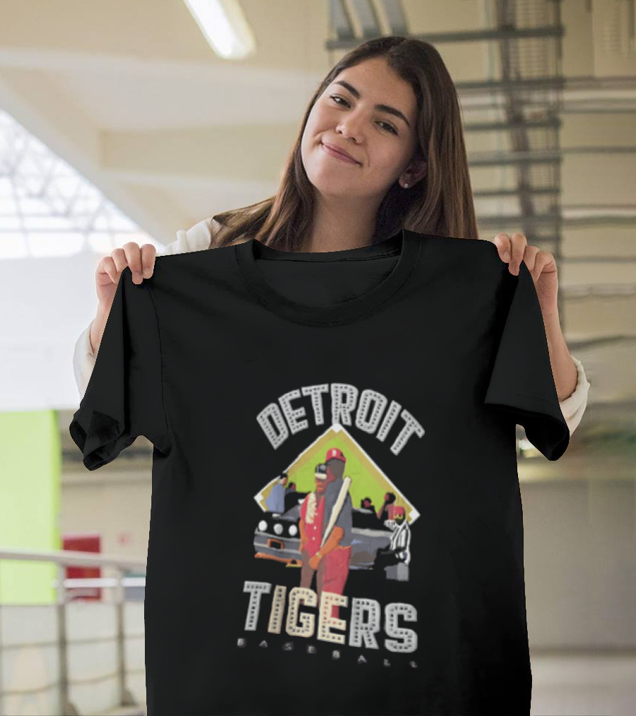 Detroit Tigers Baseball With Car And Figures T-Shirt