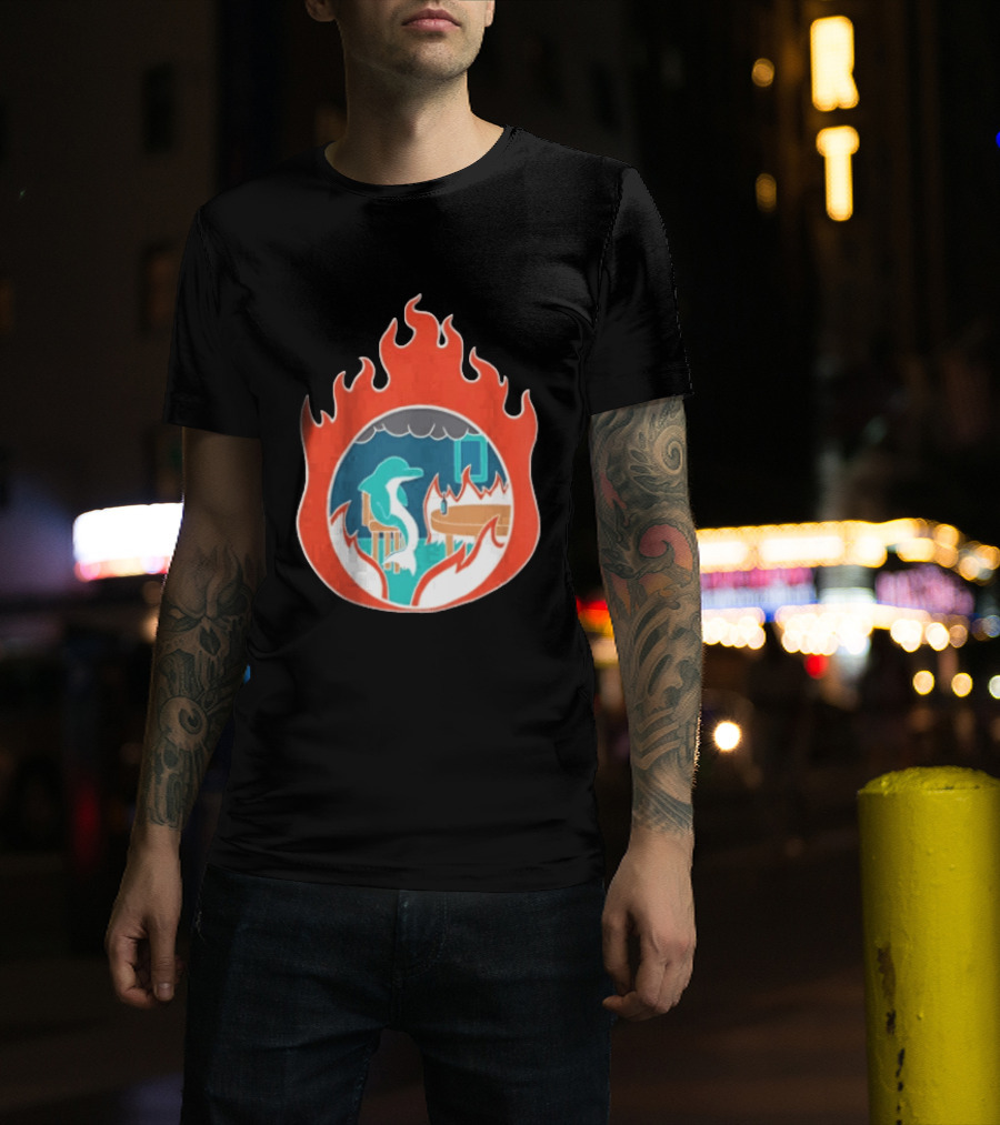 Dolphin Surrounded By Flames In Burning Room Scene T-Shirt