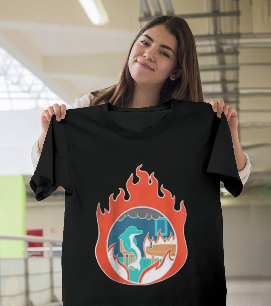 Dolphin Surrounded By Flames In Burning Room Scene T-Shirt