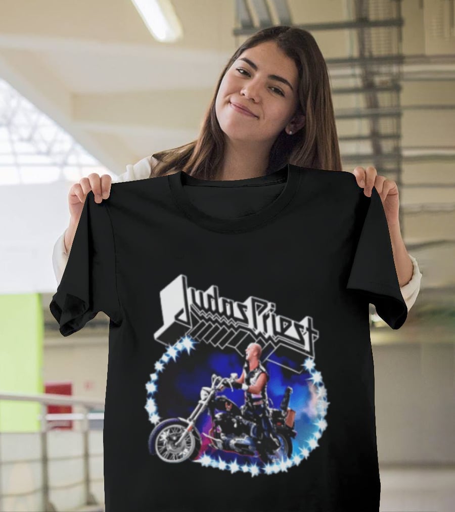 Judas Priest Rob Halford Motorcycle Star Lights T-Shirt