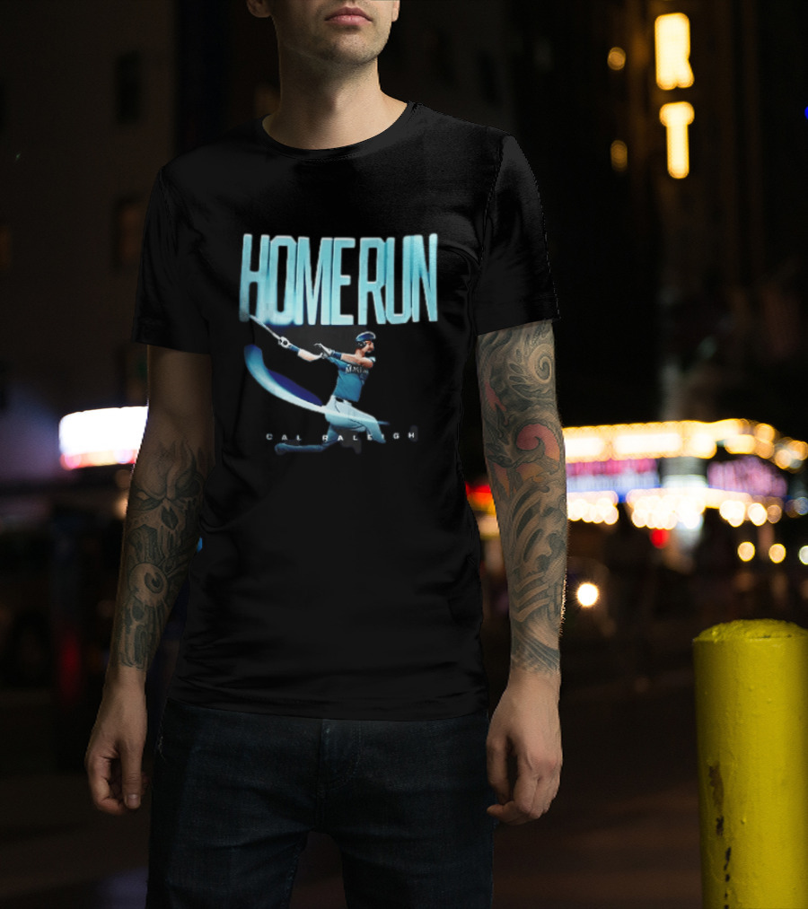 Seattle Mariners Cal Raleigh Home Run Batter Swinging Light Trail T-Shirt