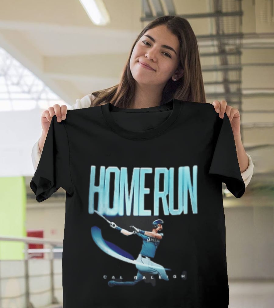 Seattle Mariners Cal Raleigh Home Run Batter Swinging Light Trail T-Shirt
