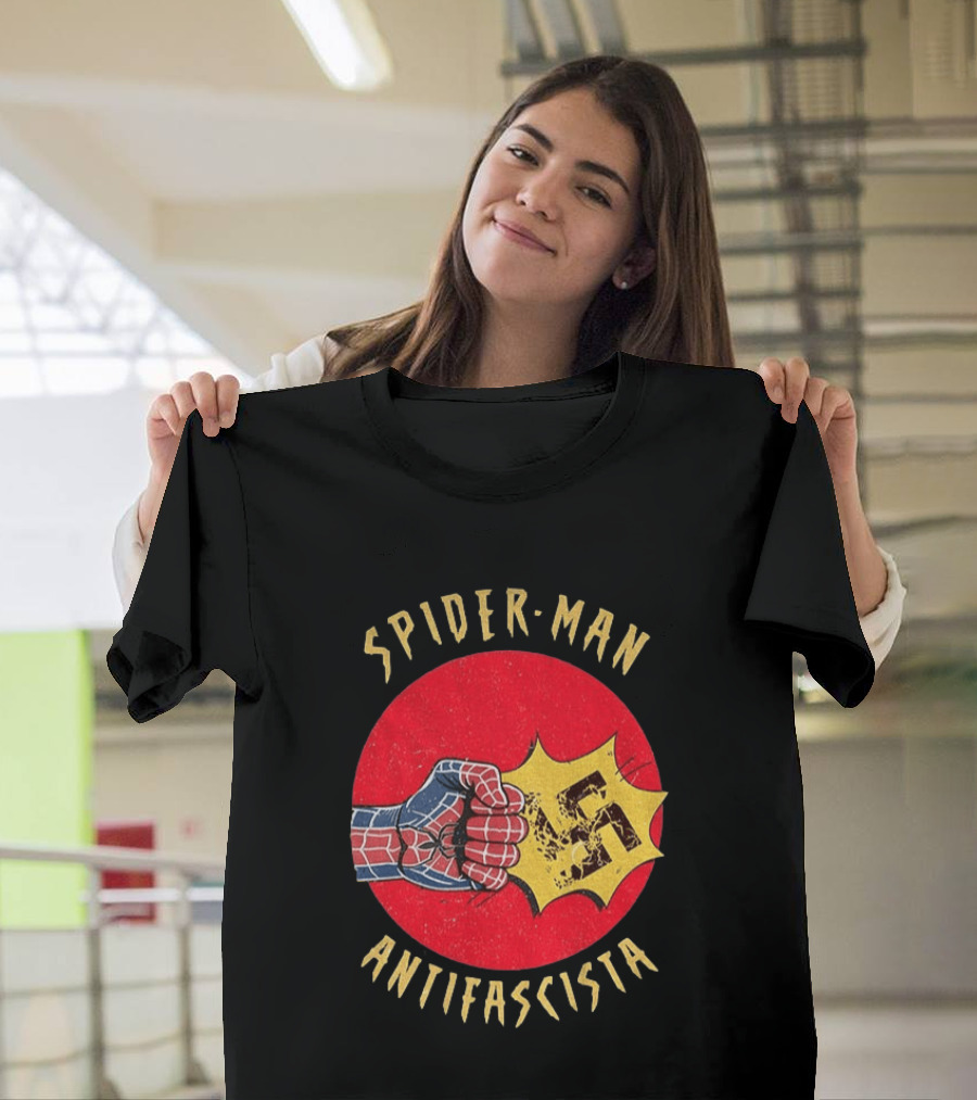 Spider Man Antifascista Punch Kapow Comic Book T-Shirt