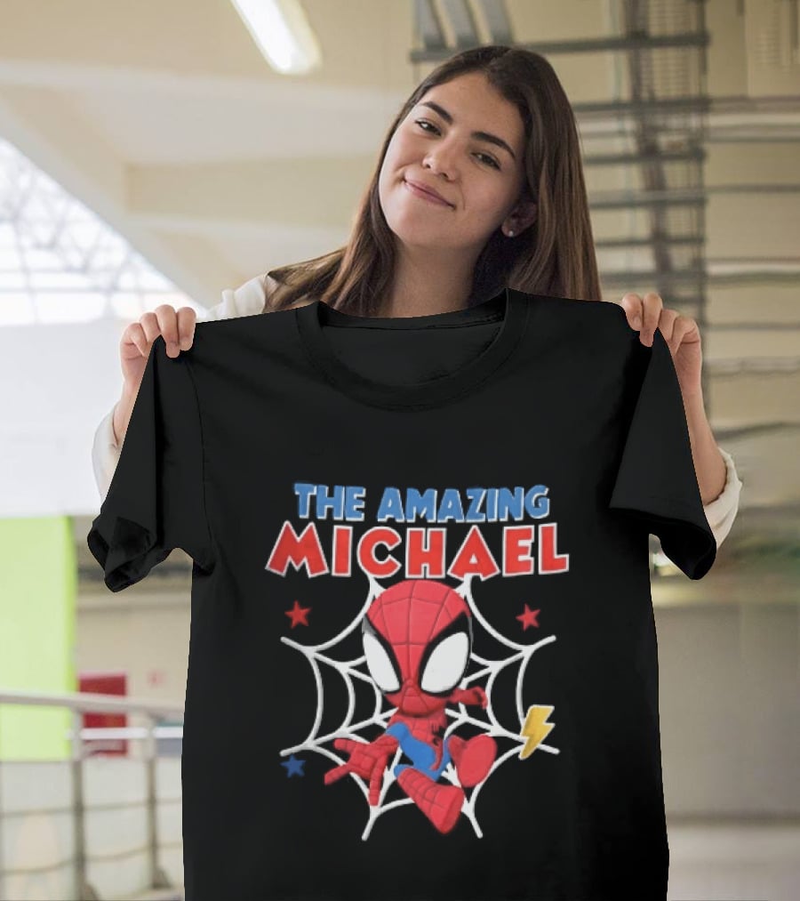 The Amazing Michael Spider Man Cartoon Web Stars Lightning Bolt T-Shirt
