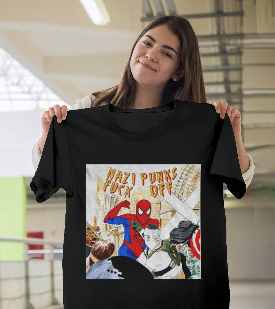 Nazi Punks Fuck Off Spiderman Characters Beating Minneapolis Police Pointing Meme T-Shirt