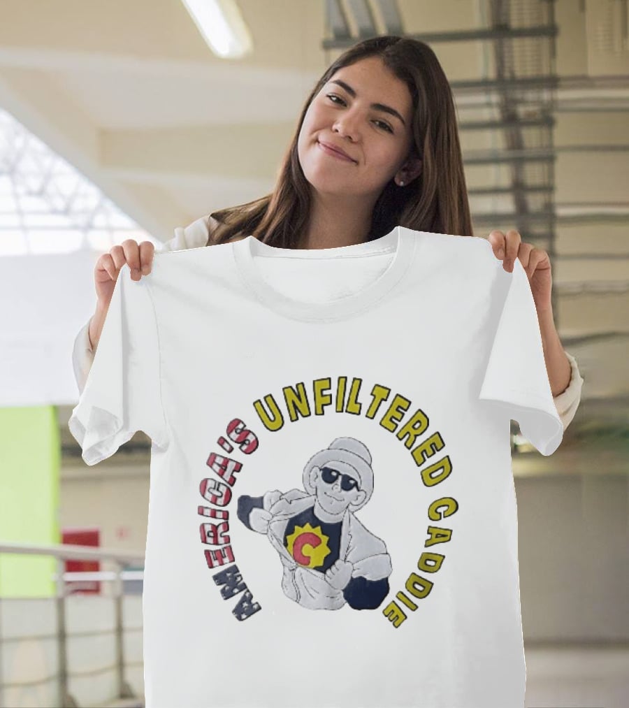 America's Unfiltered Caddie Cartoon Superhero Ripping Open Jumpsuit T-Shirt